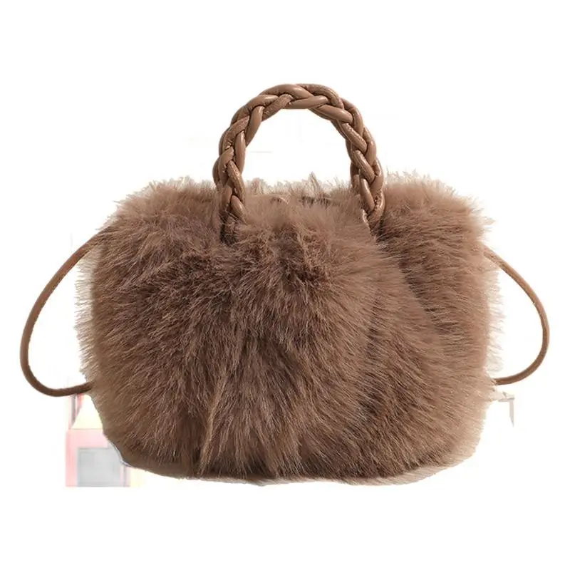 Women Furry Crossbody Bag Black 2023 Winter - Image 9