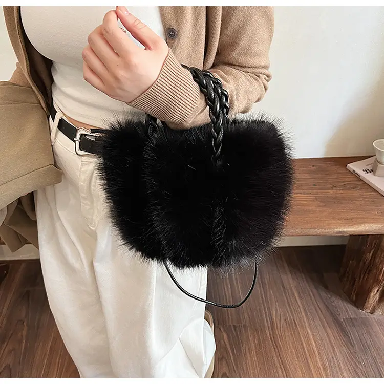 Women Furry Crossbody Bag Black 2023 Winter — feature 21