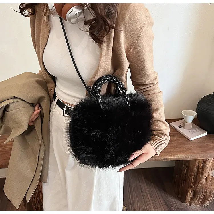 Women Furry Crossbody Bag Black 2023 Winter — feature 24
