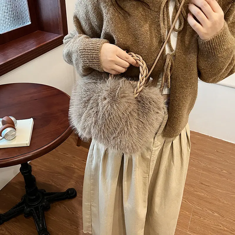 Women Furry Crossbody Bag Black 2023 Winter - Image 2