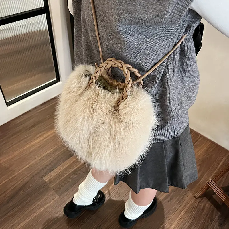 Women Furry Crossbody Bag Black 2023 Winter - Image 4