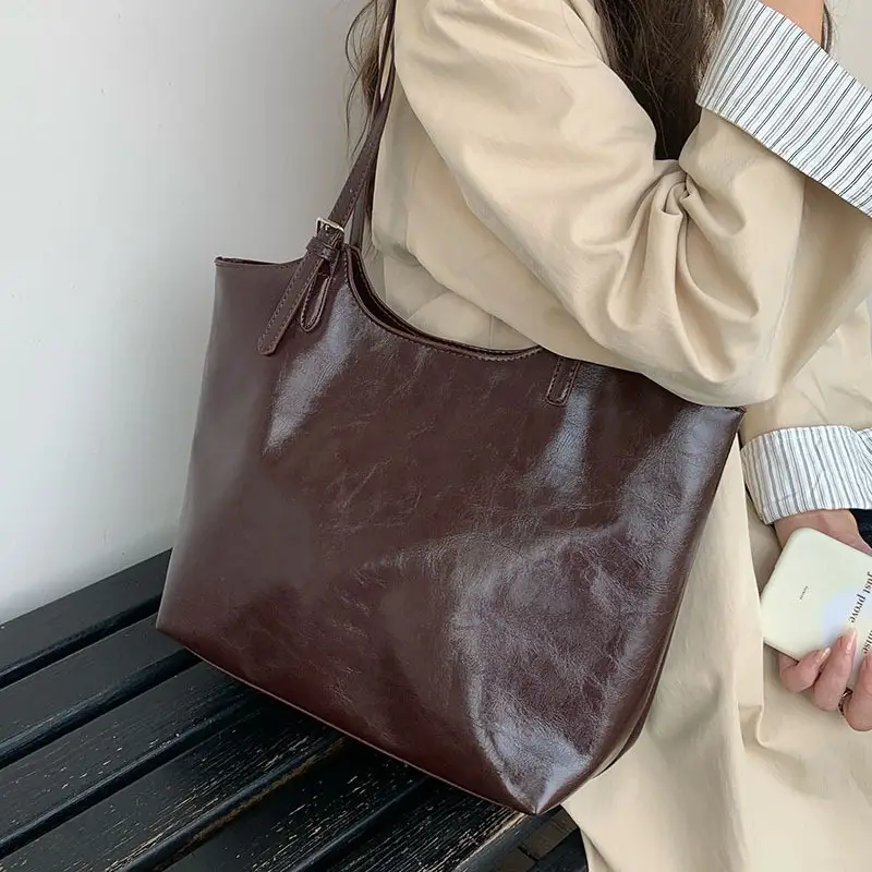 2024 Large Capacity Korean Style Tote Bag Brown - Image 3