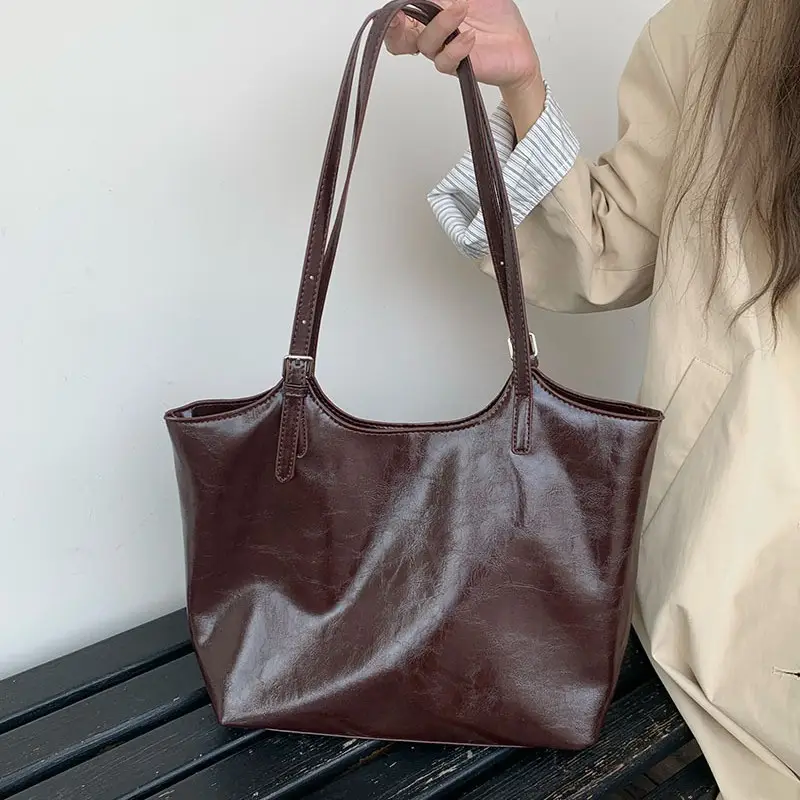 2024 Large Capacity Korean Style Tote Bag Brown - Image 4