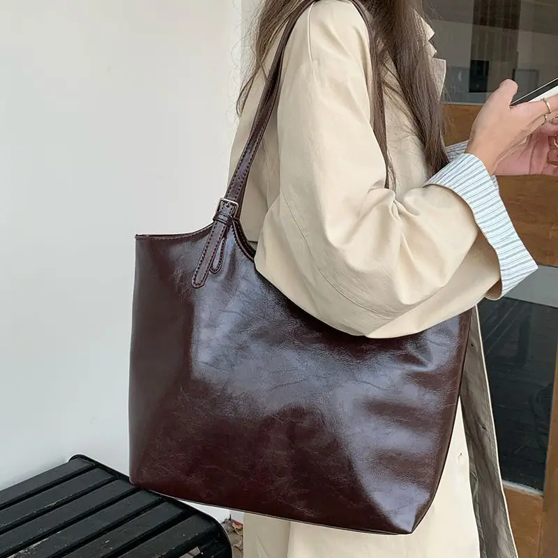 2024 Large Capacity Korean Style Tote Bag Brown - Image 5