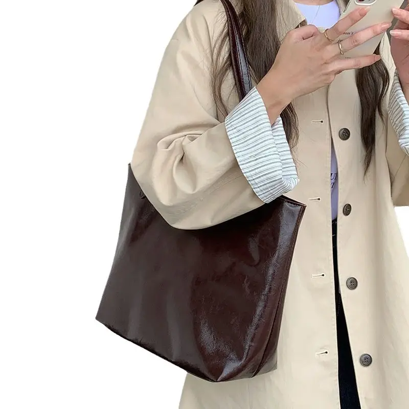 2024 Large Capacity Korean Style Tote Bag Brown - Image 7