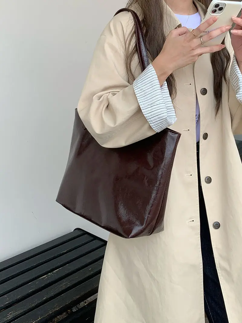 2024 Large Capacity Korean Style Tote Bag Brown — feature 5