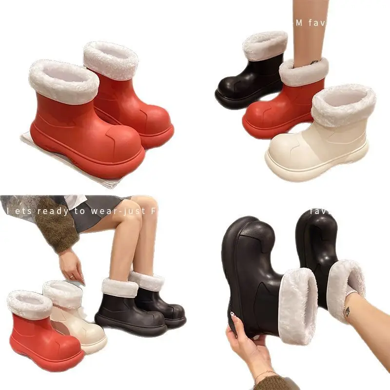 Winter Cotton-Padded Women's Rain Boots, Warm Rain Boots, Waterproof and Non-Slip Big-Toe Shoes, Internet Celebrity Women's Water Shoes with Velvet for Rainy Days to Wear Outside - Image 11