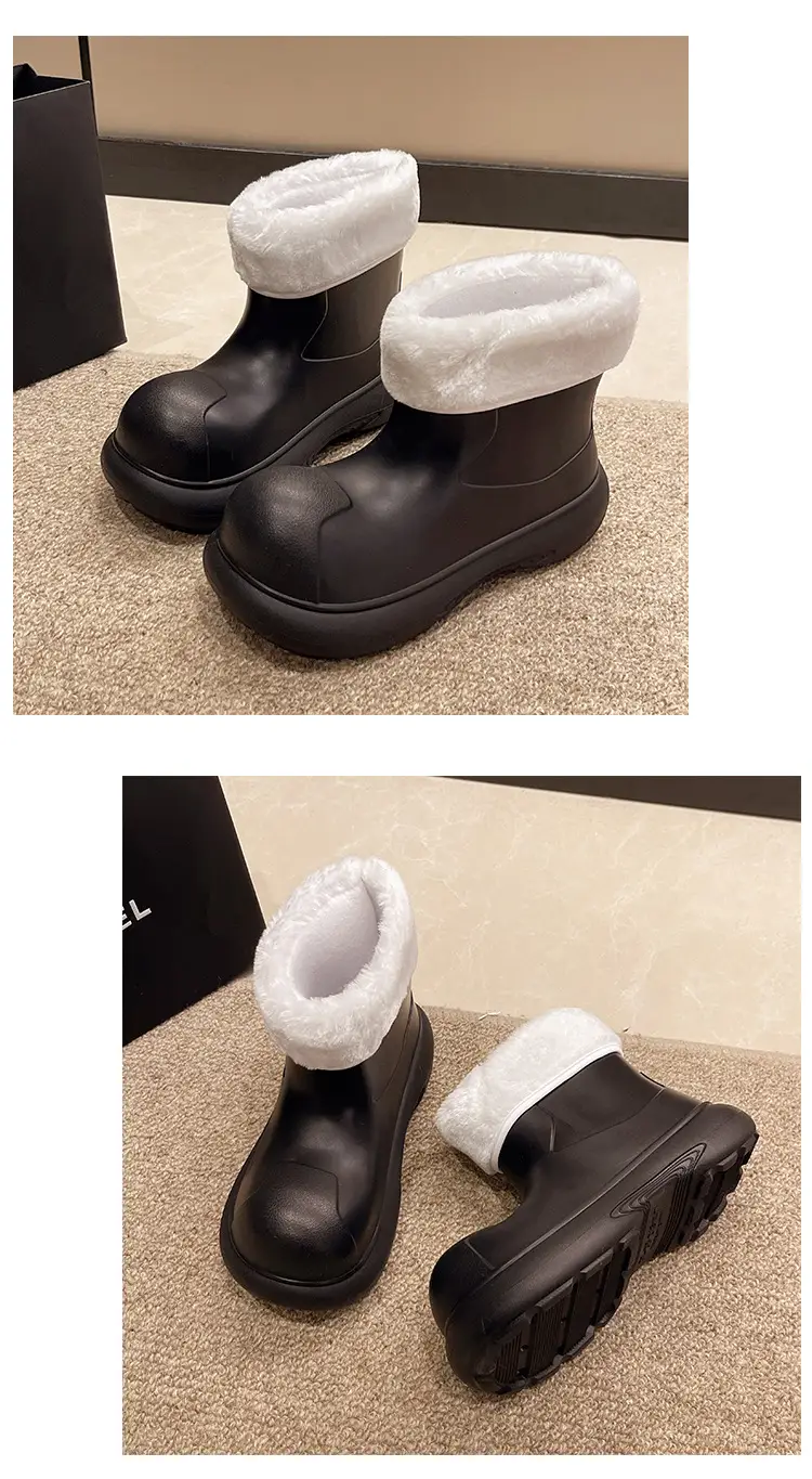 Winter Cotton-Padded Women's Rain Boots, Warm Rain Boots, Waterproof and Non-Slip Big-Toe Shoes, Internet Celebrity Women's Water Shoes with Velvet for Rainy Days to Wear Outside — feature 12