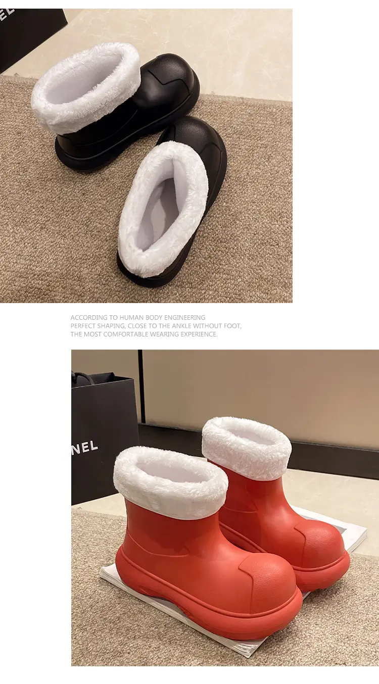 Winter Cotton-Padded Women's Rain Boots, Warm Rain Boots, Waterproof and Non-Slip Big-Toe Shoes, Internet Celebrity Women's Water Shoes with Velvet for Rainy Days to Wear Outside — feature 13