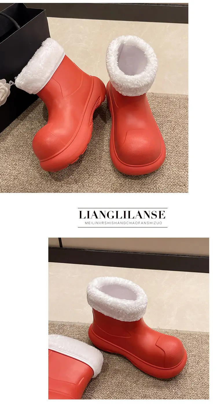 Winter Cotton-Padded Women's Rain Boots, Warm Rain Boots, Waterproof and Non-Slip Big-Toe Shoes, Internet Celebrity Women's Water Shoes with Velvet for Rainy Days to Wear Outside — feature 14