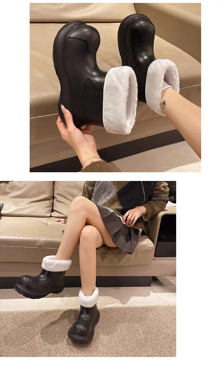 Winter Cotton-Padded Women's Rain Boots, Warm Rain Boots, Waterproof and Non-Slip Big-Toe Shoes, Internet Celebrity Women's Water Shoes with Velvet for Rainy Days to Wear Outside — feature 4