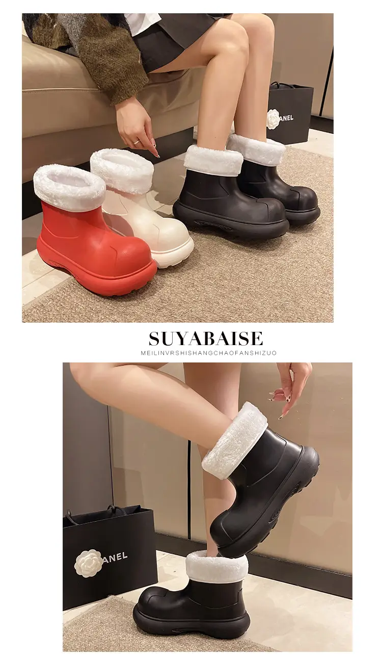 Winter Cotton-Padded Women's Rain Boots, Warm Rain Boots, Waterproof and Non-Slip Big-Toe Shoes, Internet Celebrity Women's Water Shoes with Velvet for Rainy Days to Wear Outside — feature 5