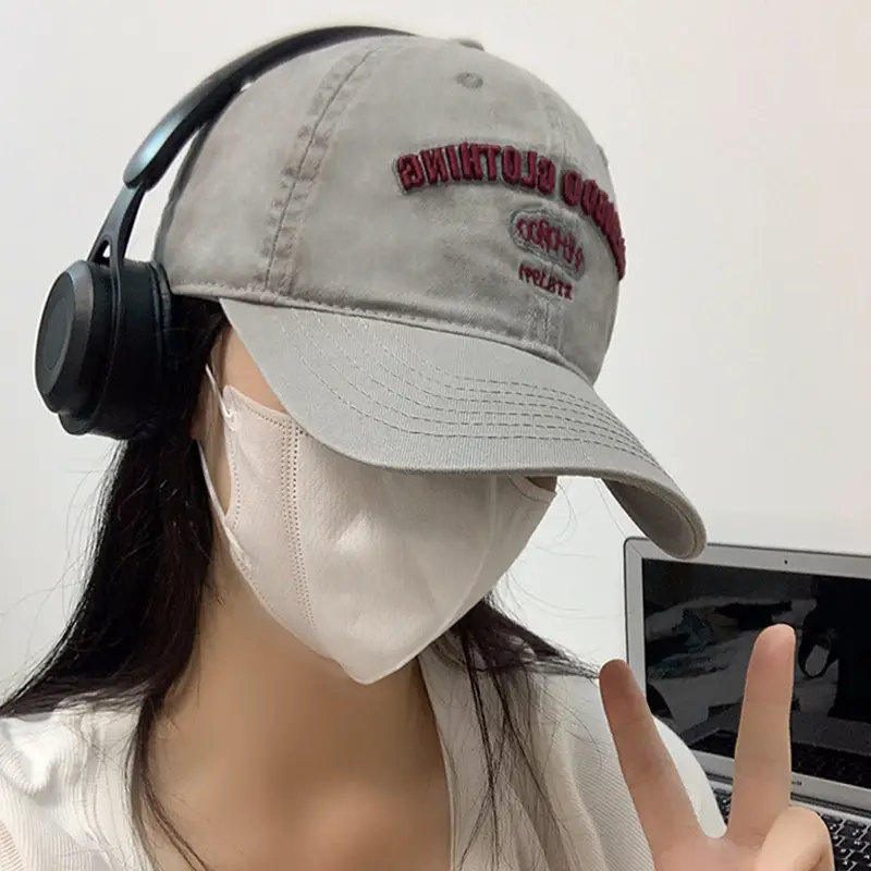 Women Korean Style Washable Baseball Cap Grey Large - Image 4