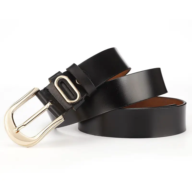 Ladies Leather Belt with Golden Buckle Wide Waist