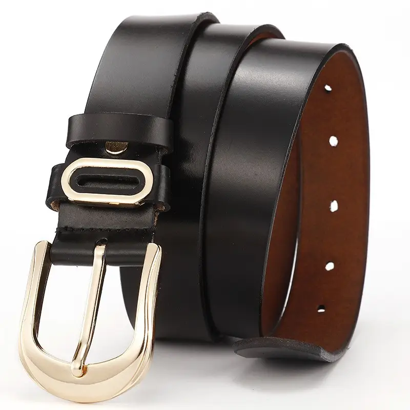 Ladies Leather Belt with Golden Buckle Wide Waist — feature 2