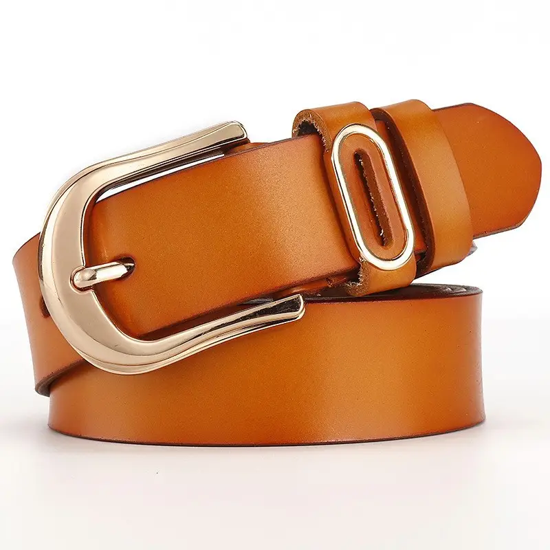 Ladies Leather Belt with Golden Buckle Wide Waist