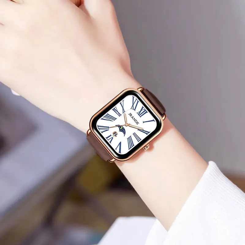 Square Watch Brown Silicone Band Unisex - Image 6