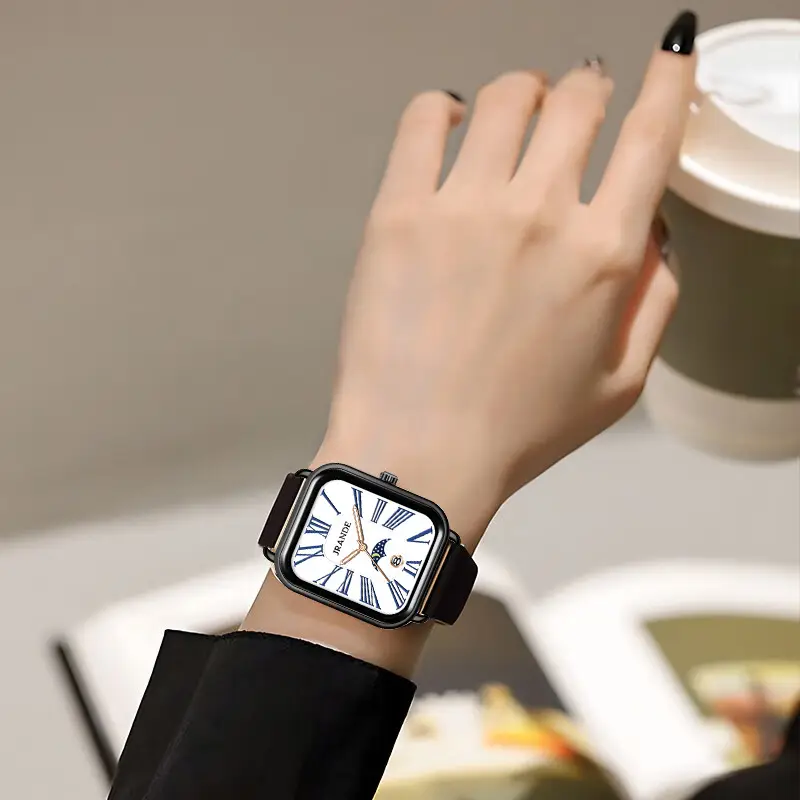 Square Watch Brown Silicone Band Unisex - Image 7
