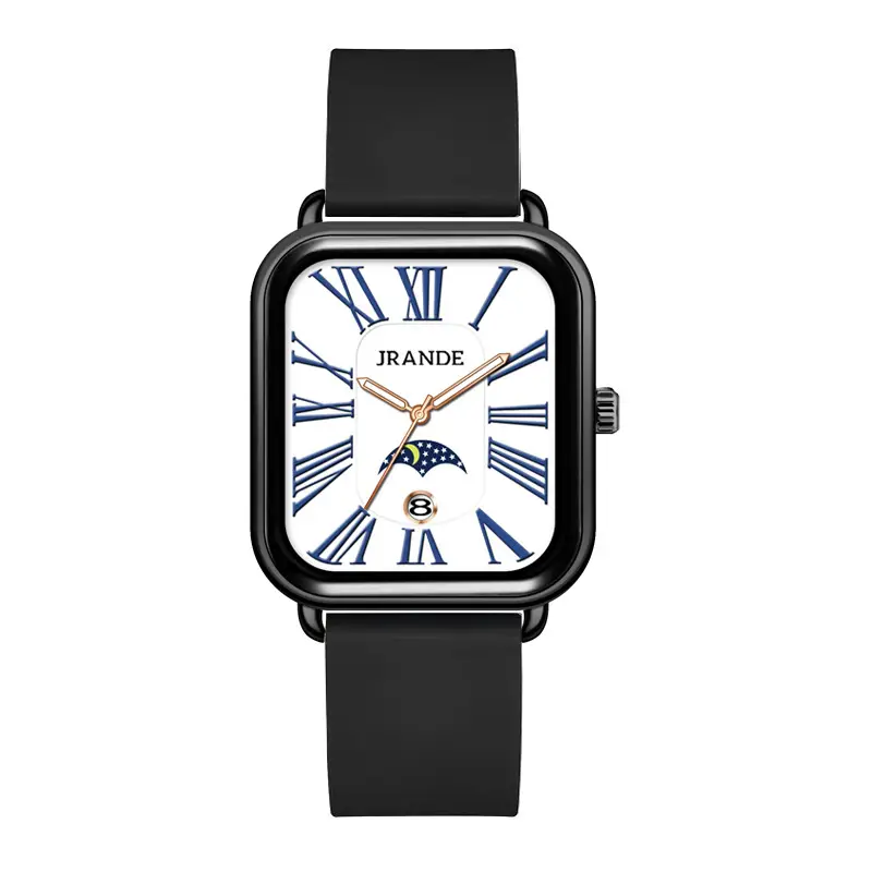 Square Watch Brown Silicone Band Unisex - Image 8