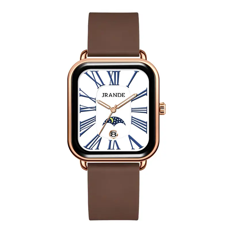 Square Watch Brown Silicone Band Unisex - Image 2