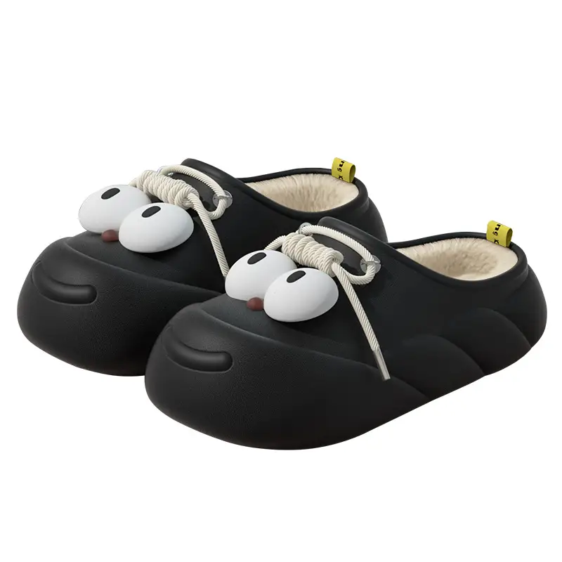 Cartoon Big-eyed Cave Shoes Women's Autumn and Winter Home Home Thick Sole Outer Wear Toe-covered Cotton Slippers to Keep Warm Feeling by Stepping on Feces - Image 9