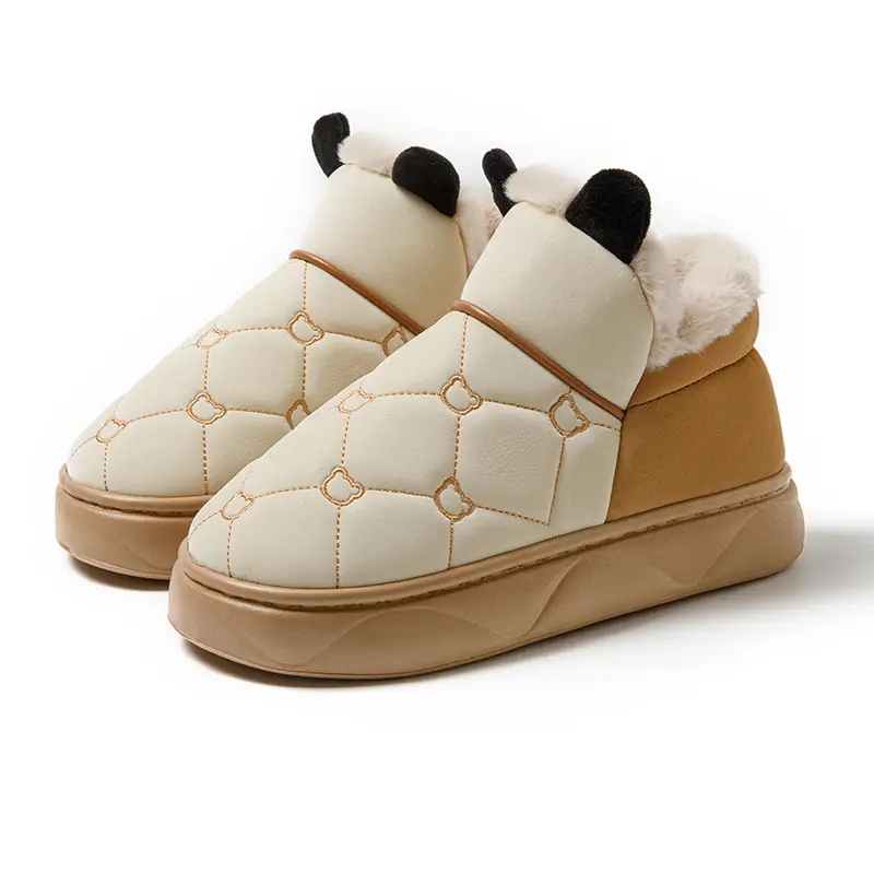 Cotton Slippers with Heel for Men and Women Winter New Arrival Leather Waterproof Non-Slip Thick Sole Home fleece-lined Thick Cotton Shoes for Couple - Image 10