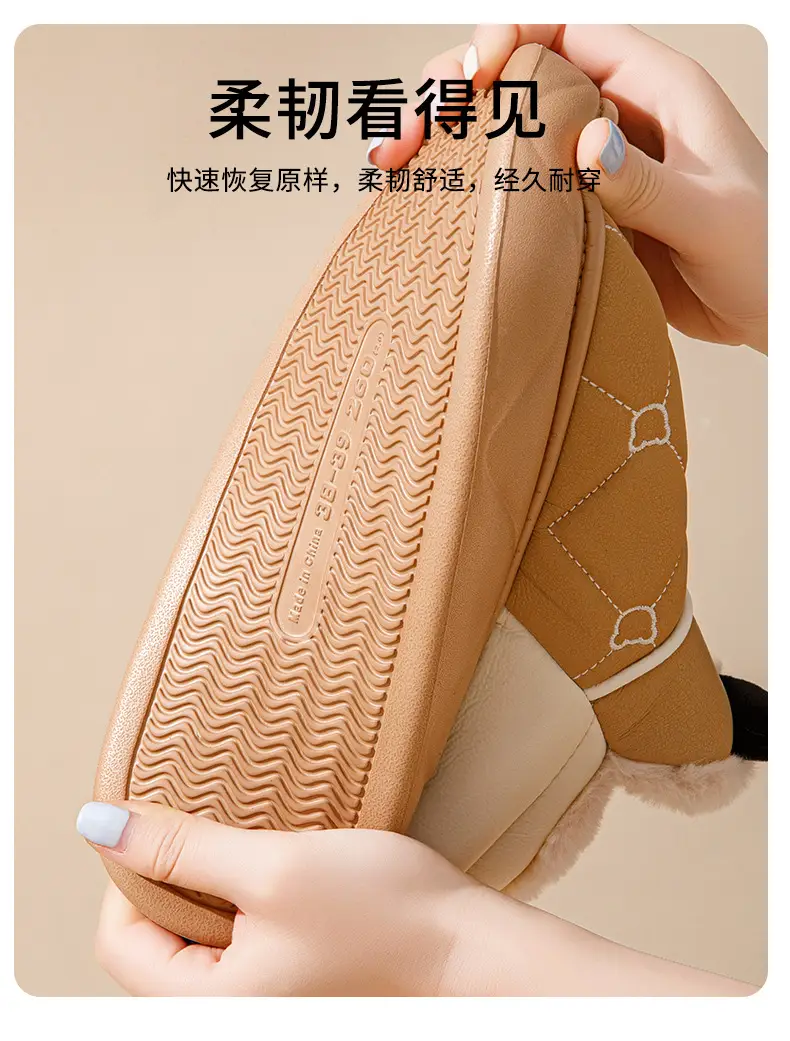 Cotton Slippers with Heel for Men and Women Winter New Arrival Leather Waterproof Non-Slip Thick Sole Home fleece-lined Thick Cotton Shoes for Couple — feature 10