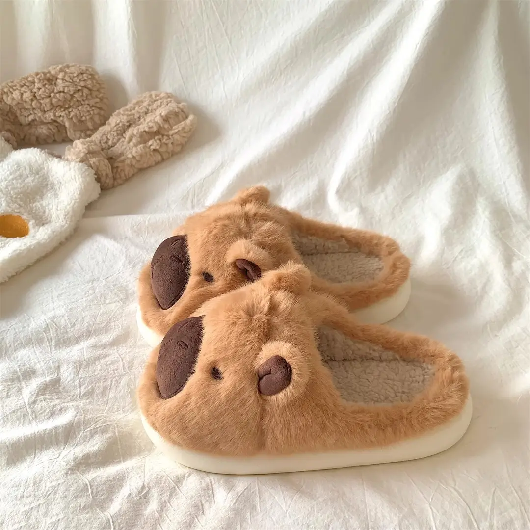 Women's Brown Bear Slippers Winter Warm Cotton Shoes - Image 3