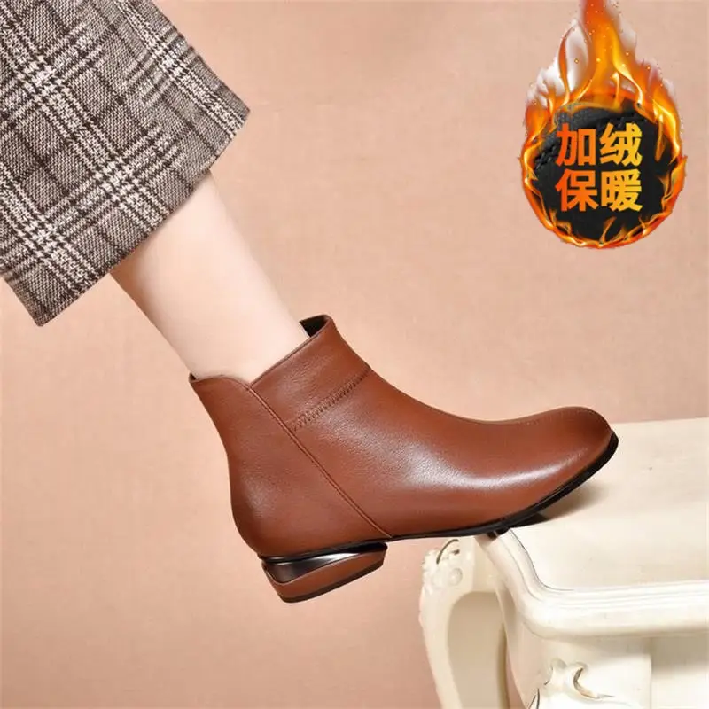 Women's Black Low Heel Boots Autumn Winter Non-slip