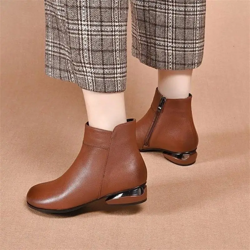 Women's Black Low Heel Boots Autumn Winter Non-slip