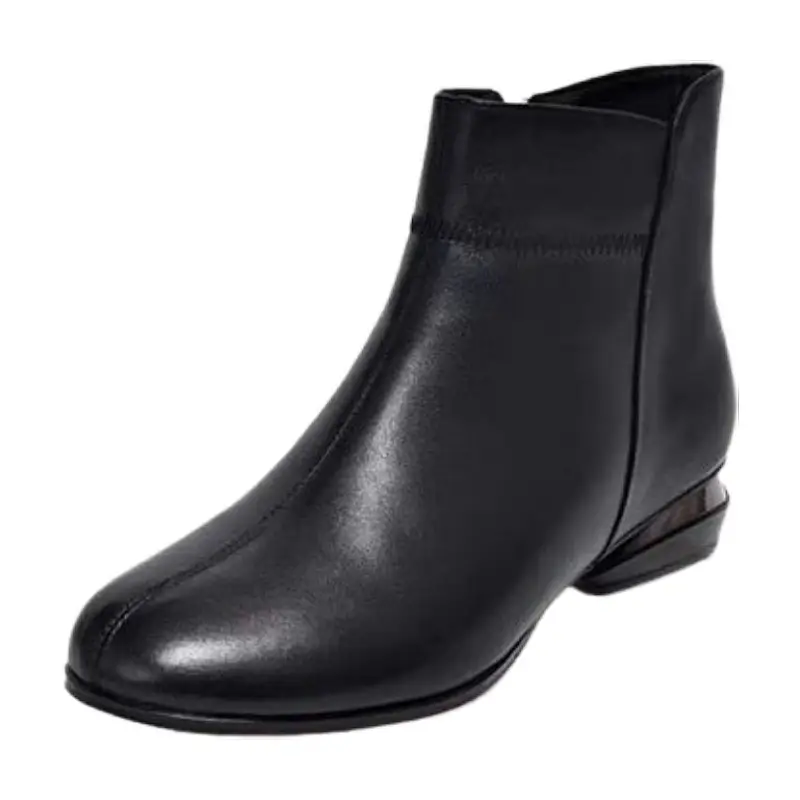 Women's Black Low Heel Boots Autumn Winter Non-slip