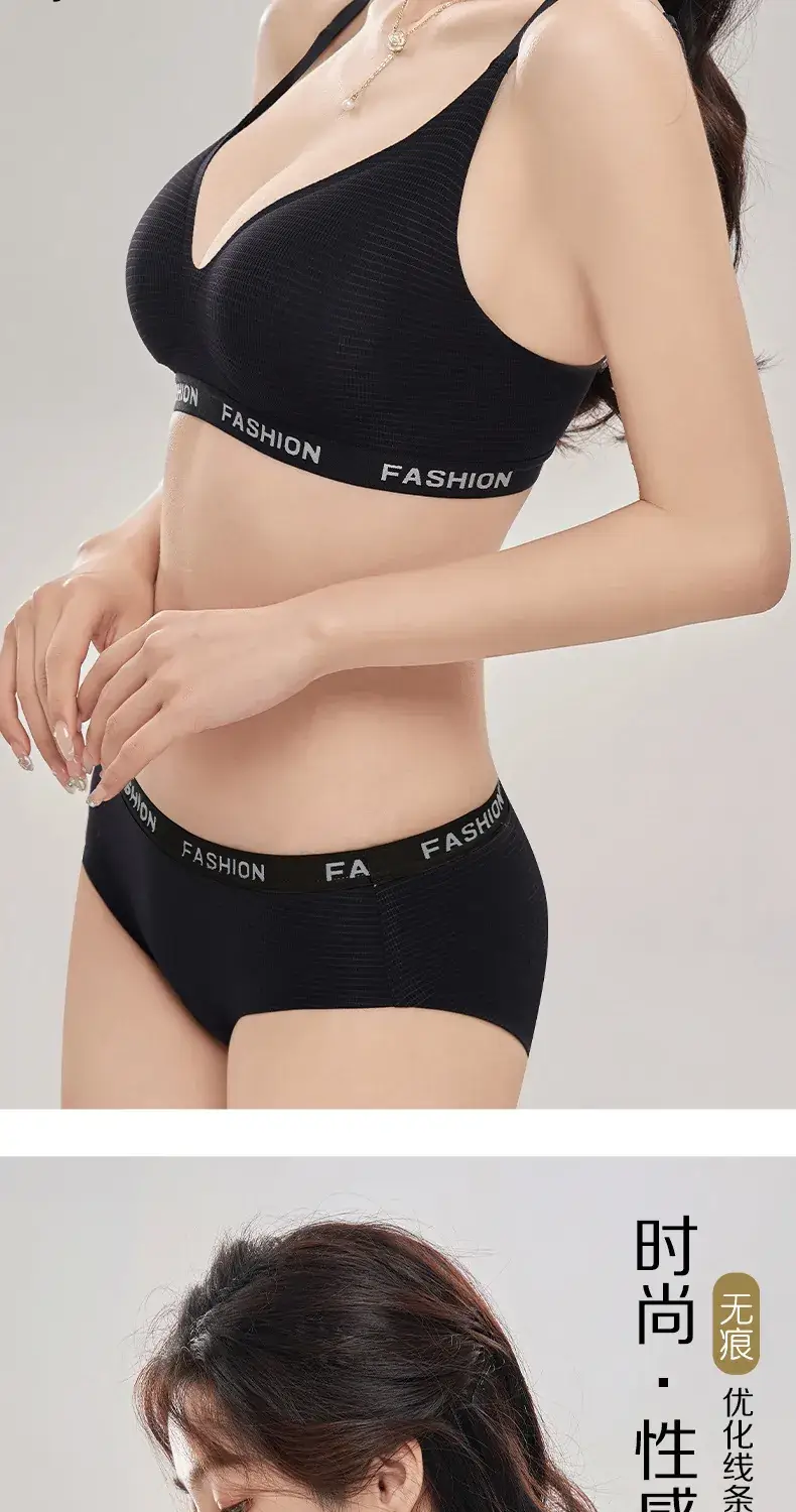 New Jelly Glue Letter Underwear Fixed Cup Women's Thin Anti-sagging Para Breast Sport Plaid Bra for Hair — feature 10