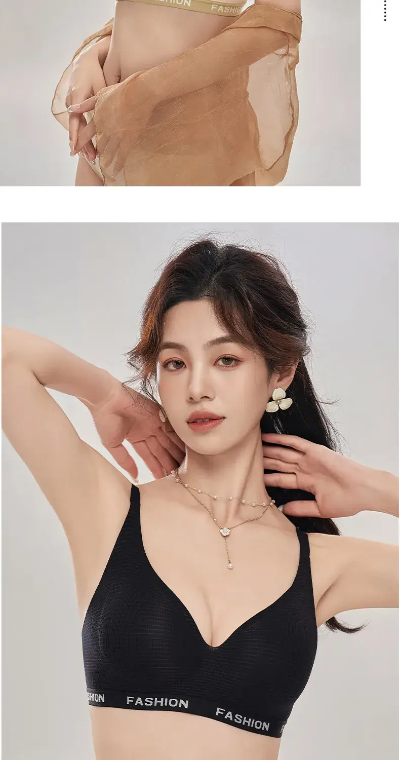 New Jelly Glue Letter Underwear Fixed Cup Women's Thin Anti-sagging Para Breast Sport Plaid Bra for Hair — feature 23