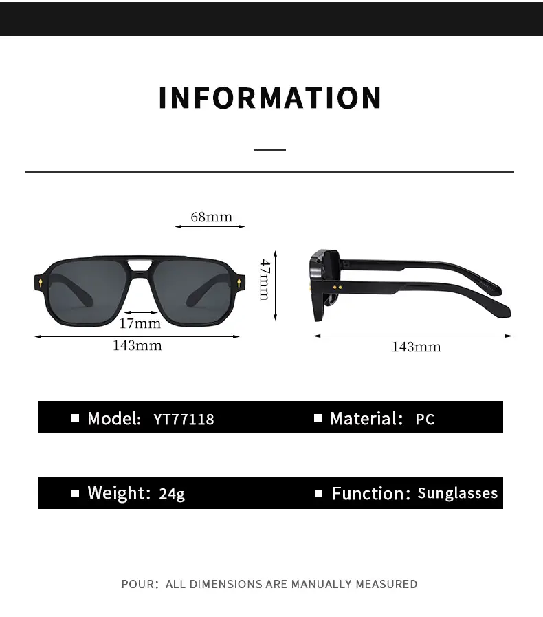 Men's UV400 Sunglasses Black Pilot Design β feature 8