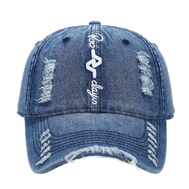 Men Women Distressed Denim Baseball Cap Light Blue