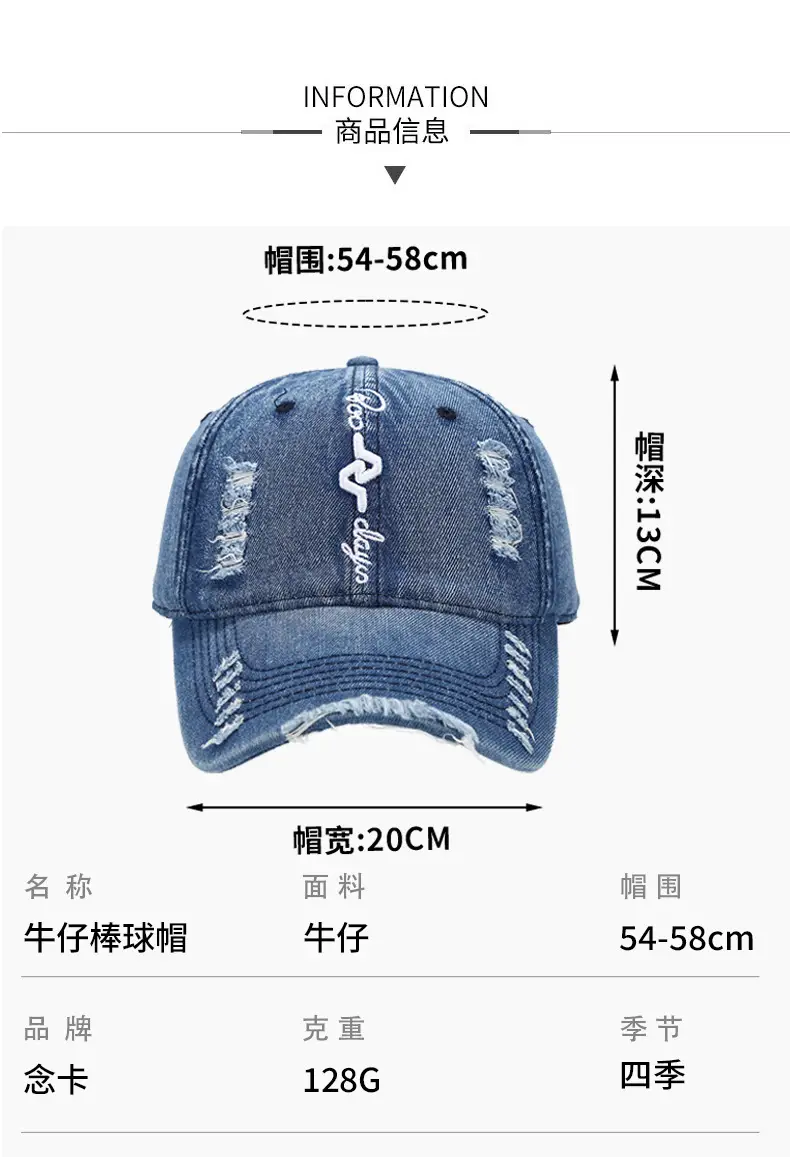 Men Women Distressed Denim Baseball Cap Light Blue — feature 3