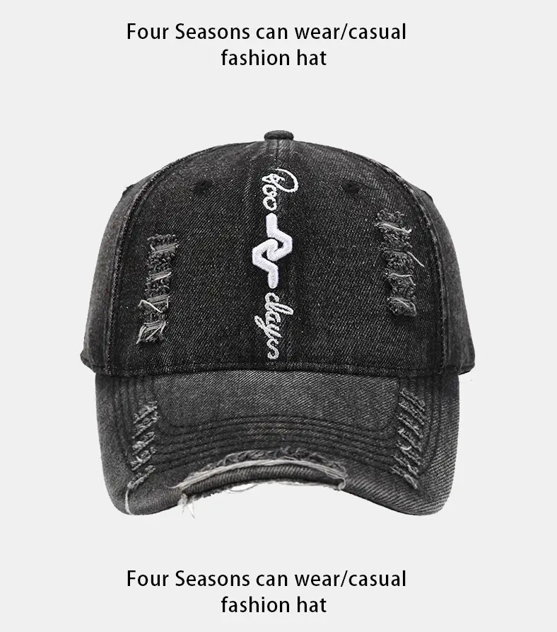 Men Women Distressed Denim Baseball Cap Light Blue — feature 6