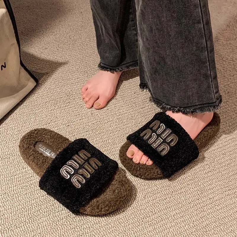 Women Fur Slippers Black 2025 Summer New Style - Image 6