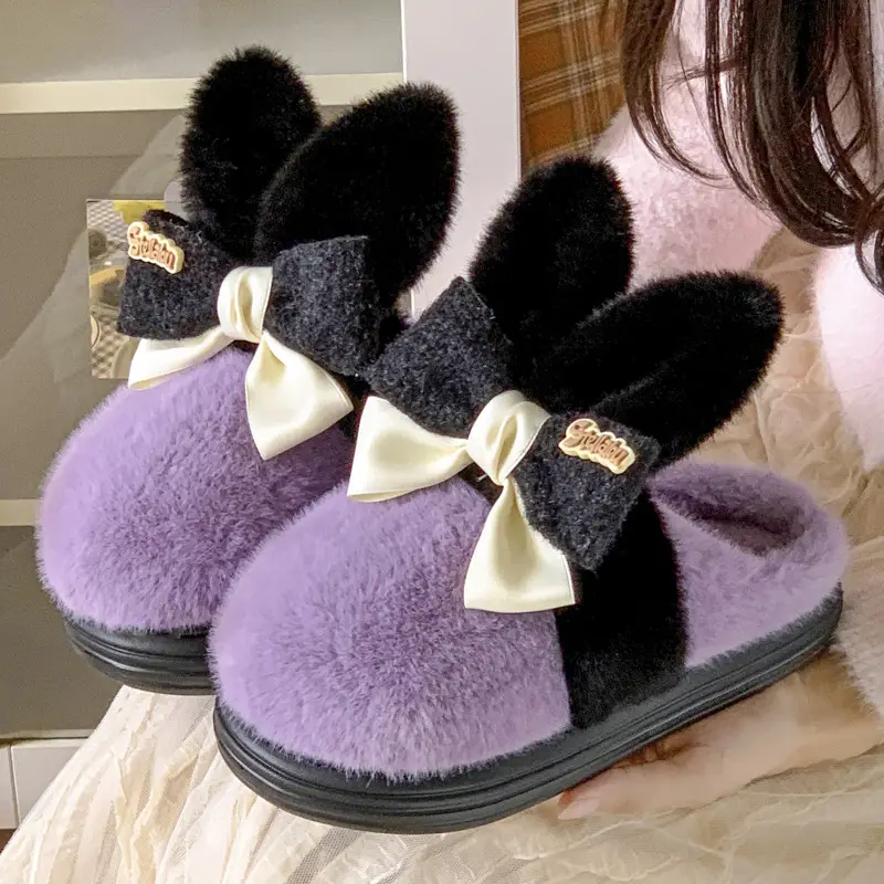 Soft Cute Rabbit Ear Cotton Slippers Women's Winter fleece-lined Warm Home Indoor Cute Internet Popular Student Dormitory Maomao Slippers - Image 4