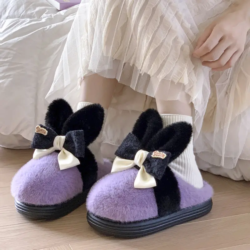 Soft Cute Rabbit Ear Cotton Slippers Women's Winter fleece-lined Warm Home Indoor Cute Internet Popular Student Dormitory Maomao Slippers - Image 7