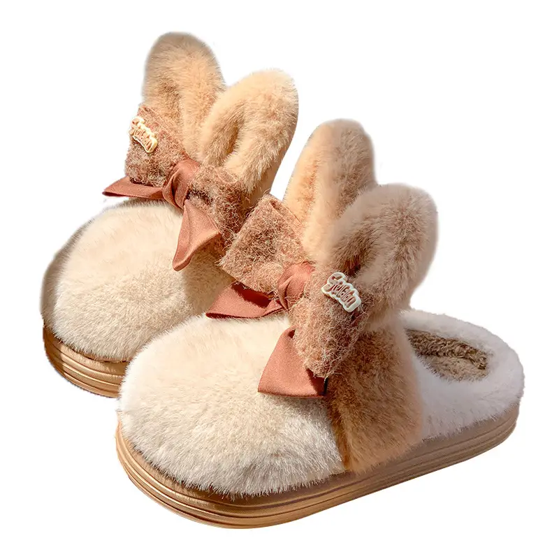 Soft Cute Rabbit Ear Cotton Slippers Women's Winter fleece-lined Warm Home Indoor Cute Internet Popular Student Dormitory Maomao Slippers - Image 2