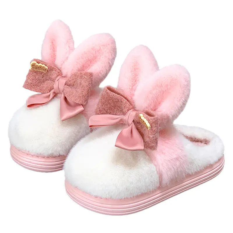 Soft Cute Rabbit Ear Cotton Slippers Women's Winter fleece-lined Warm Home Indoor Cute Internet Popular Student Dormitory Maomao Slippers - Image 3