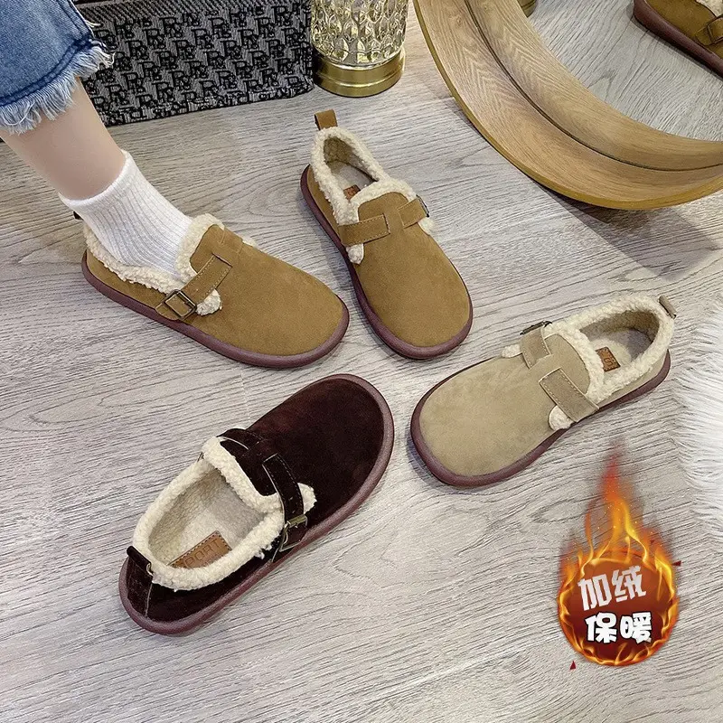 Mao Mao Shoes Winter Wearing Cotton Shoes Women's Lazy One-Step Non-Slip Flat Women's Shoes Spring Autumn and Winter Fashion Indoor Snow - Image 6