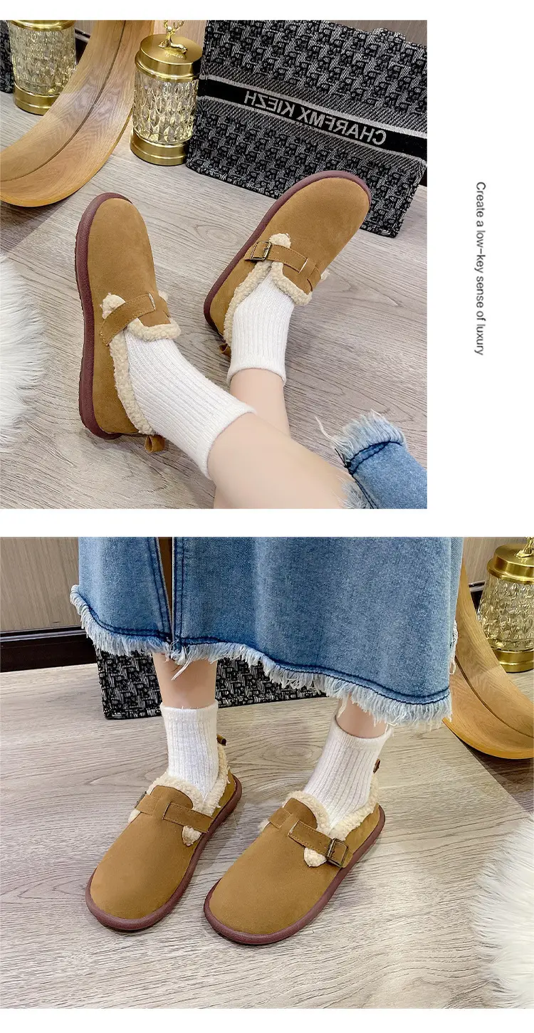 Mao Mao Shoes Winter Wearing Cotton Shoes Women's Lazy One-Step Non-Slip Flat Women's Shoes Spring Autumn and Winter Fashion Indoor Snow — feature 12