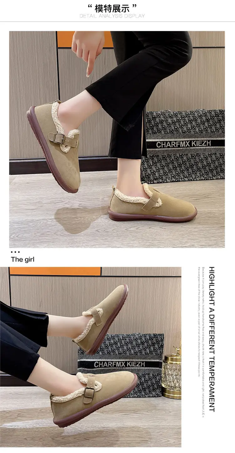 Mao Mao Shoes Winter Wearing Cotton Shoes Women's Lazy One-Step Non-Slip Flat Women's Shoes Spring Autumn and Winter Fashion Indoor Snow — feature 4