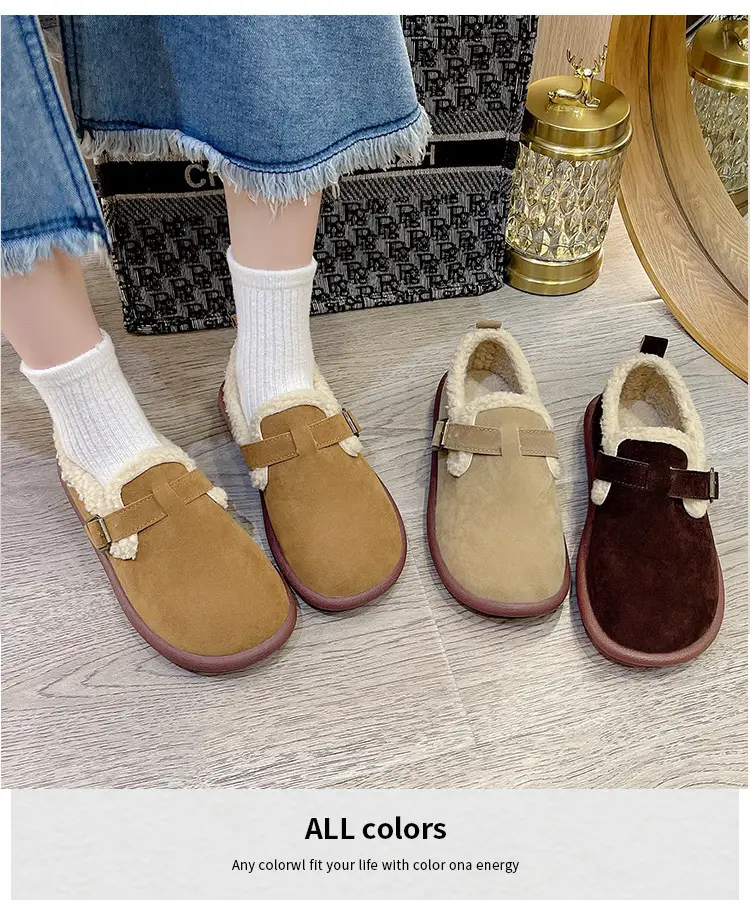Mao Mao Shoes Winter Wearing Cotton Shoes Women's Lazy One-Step Non-Slip Flat Women's Shoes Spring Autumn and Winter Fashion Indoor Snow — feature 7