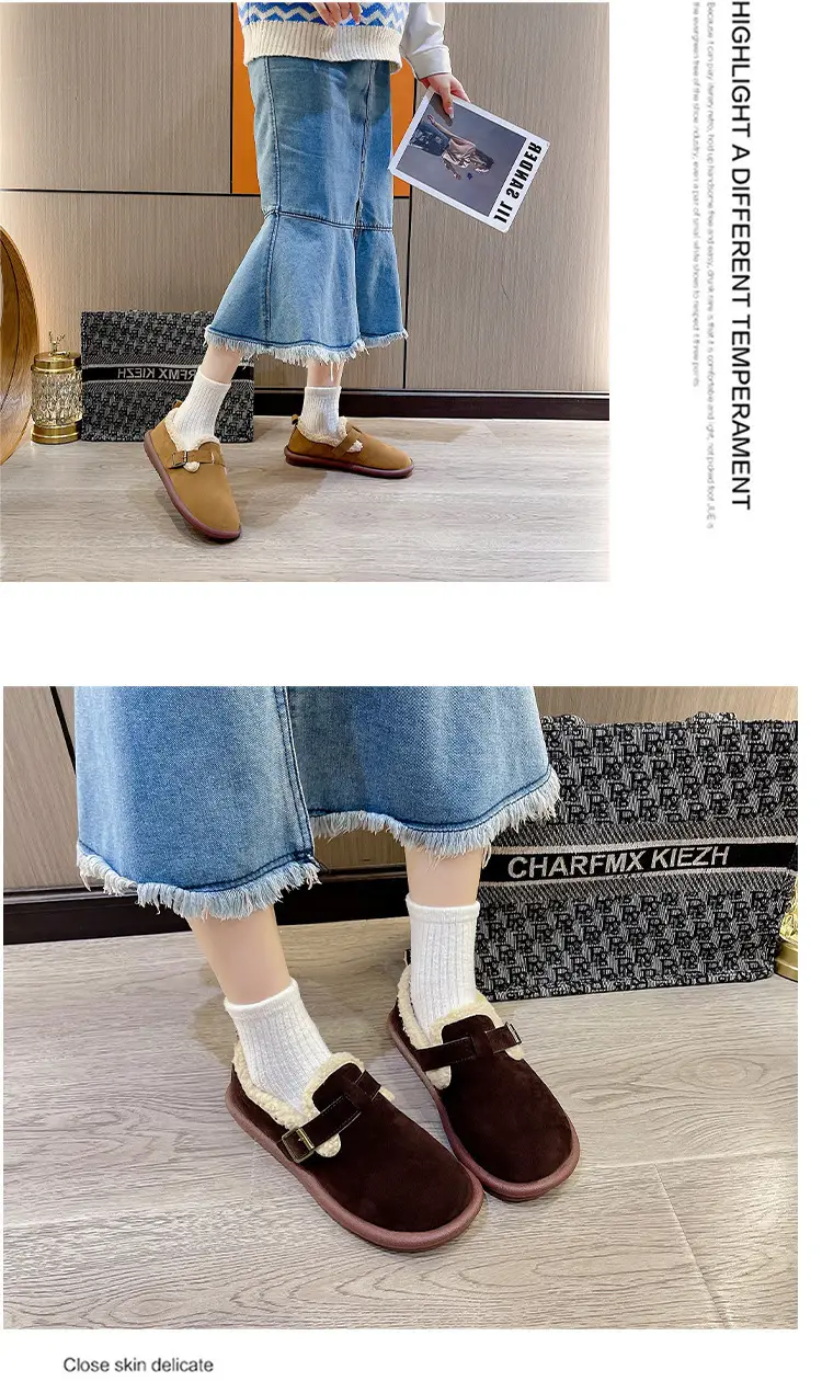 Mao Mao Shoes Winter Wearing Cotton Shoes Women's Lazy One-Step Non-Slip Flat Women's Shoes Spring Autumn and Winter Fashion Indoor Snow — feature 9