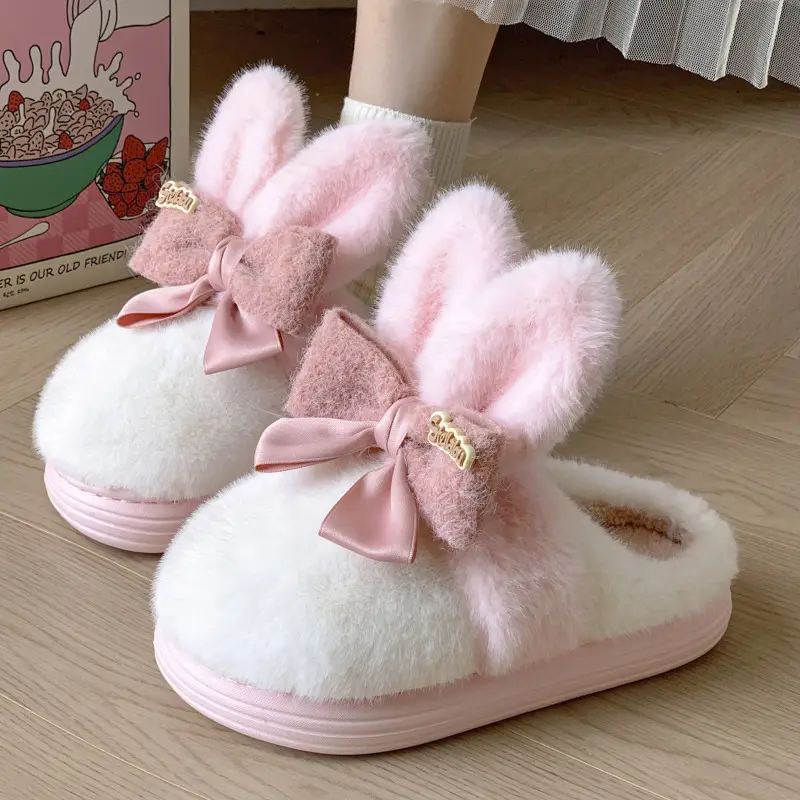 Cute Cotton Slippers Women's Autumn and Winter 2024 New Indoor Home Warm Maomao fleece-lined Thick Bottom Non-slip - Image 4