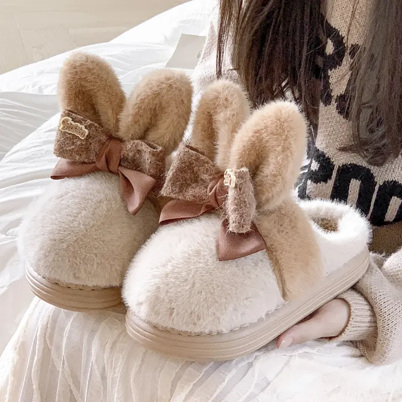 Cute Cotton Slippers Women's Autumn and Winter 2024 New Indoor Home Warm Maomao fleece-lined Thick Bottom Non-slip - Image 5