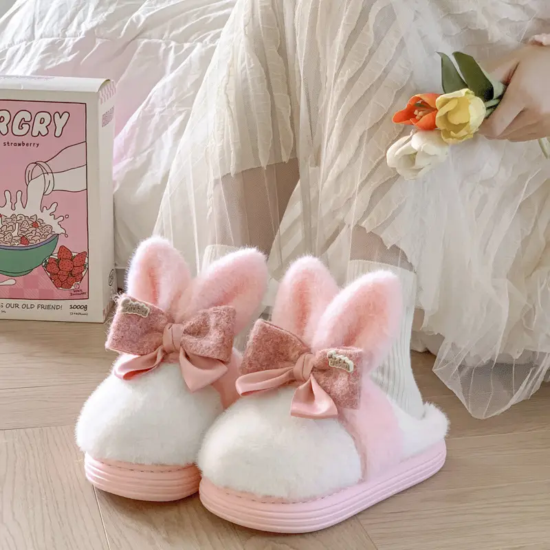 Cute Cotton Slippers Women's Autumn and Winter 2024 New Indoor Home Warm Maomao fleece-lined Thick Bottom Non-slip - Image 6